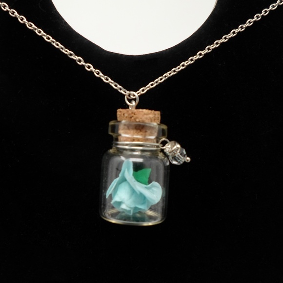 Blue Rose Wish Bottle Necklace - Picture 5 of 7